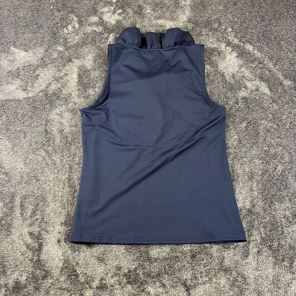 Gretchen Scott Ruffle Neck Blouse Navy Blue Sleeveless Coastal Women's XS - Picture 7 of 9